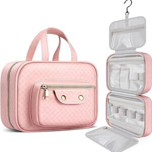 Pink Travel Toiletry Bag with Hanging Hook